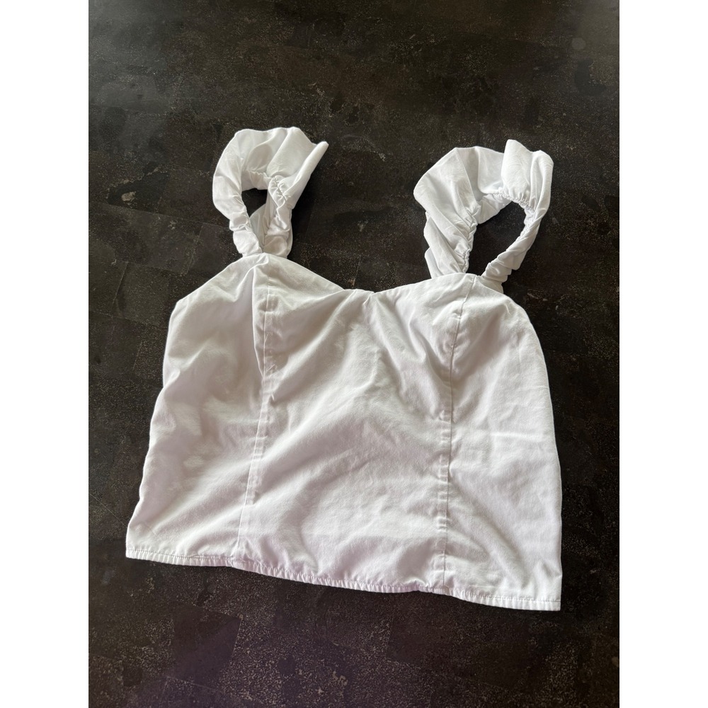 Abercrombie & Fitch White Ruffle Strap Smocked Back Top L Coquette Boho Romantic